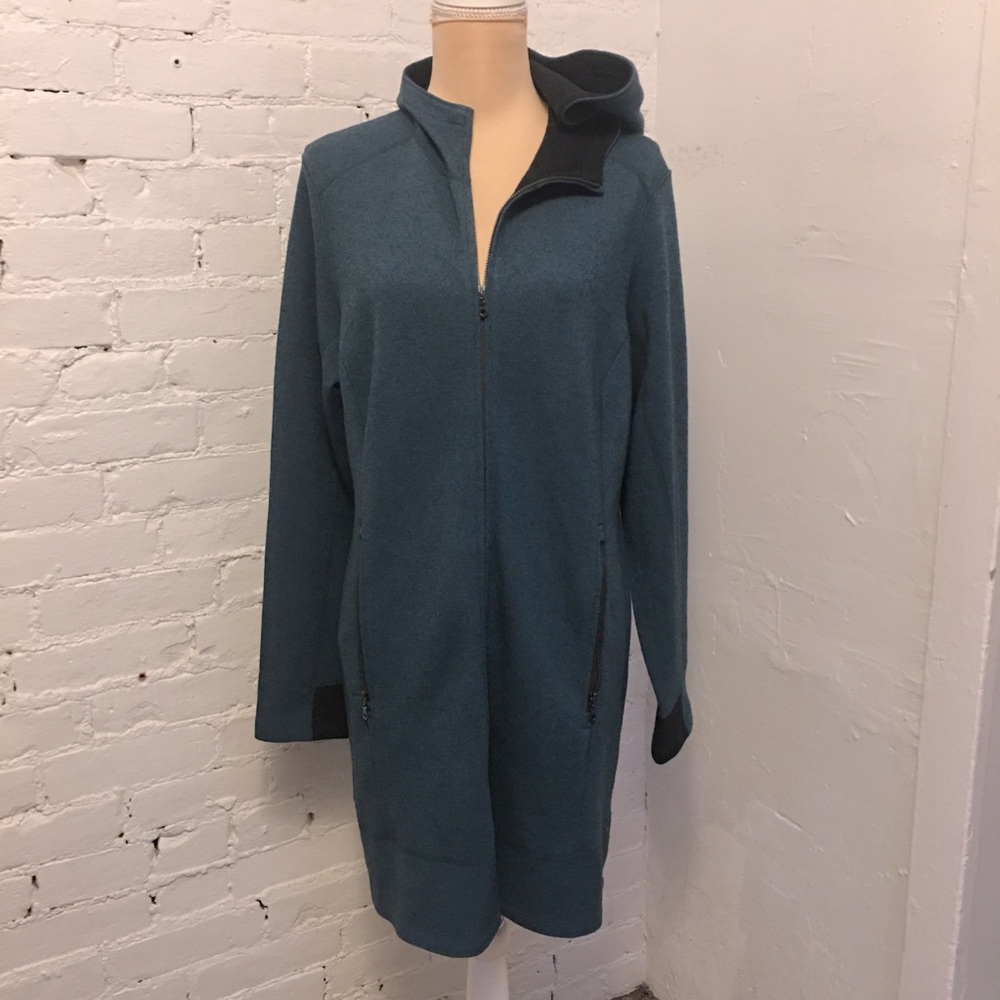 Ibex merino long hooded jacket heather green size xl